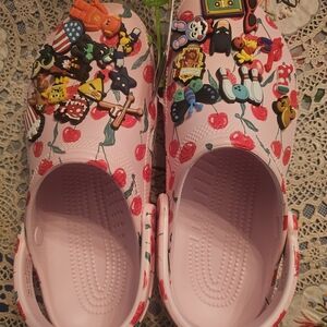 CROCS Women's Pink Cherry Clogs with Charms
